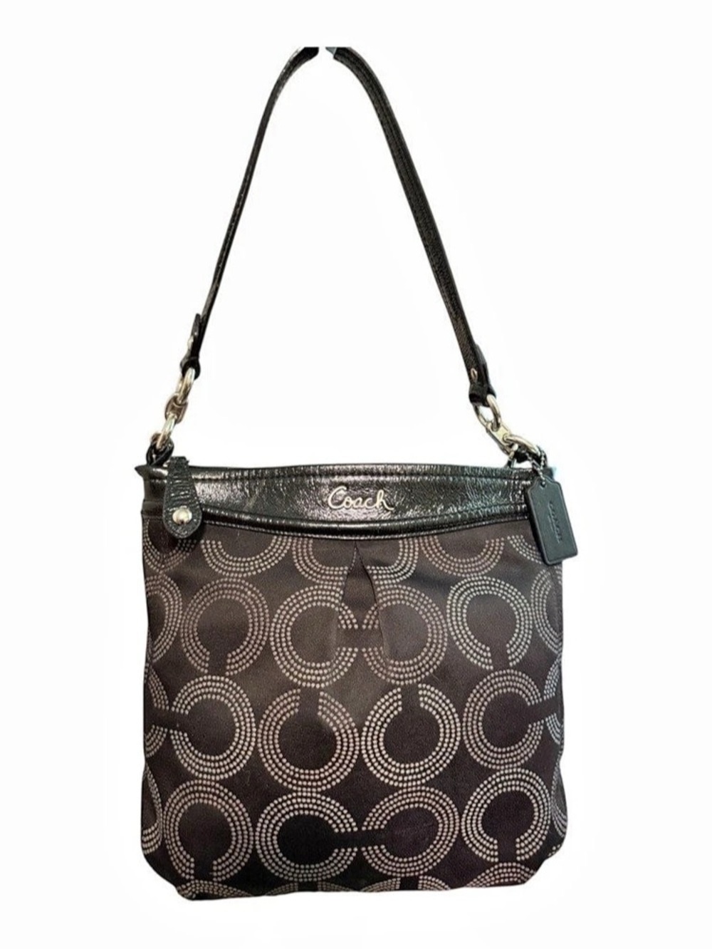 Coach Ashley Dotted Op Art Black Shoulder Bag